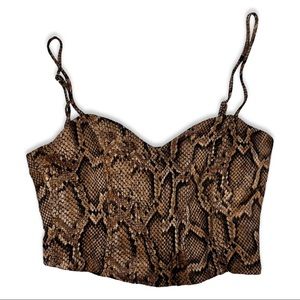 Zara Brown Snake Print Cropped Corset Top NWT